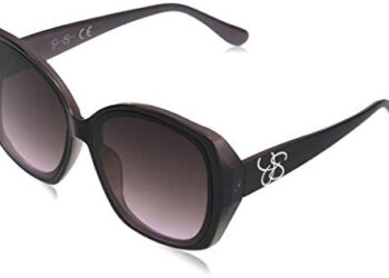 Jessica Simpson Women’s J5839 Two-Tone Geometric Sunglasses with Signature JS Temple Logo & 100% UV Protection, 60 mm