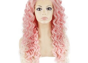 Mxangel Long Heat Resistant Synthetic Hair White tip Pink Celebrity Stylish Curly Lace Front Wig