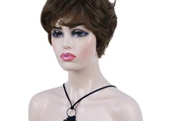 Wiginway Short Straight Synthetic Wigs Wave Shaggy Hairstyle Layered Hair with Bangs for Lady Women