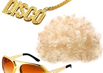 Hippie Costume Set Funky Afro Wig Sunglasses Necklace for 50/60/70s Disco Theme Party