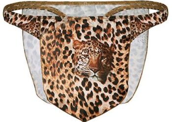 Agoky Men’s Leopard Jungle Loincloth Animal Thong Male Power Thongs Novelty Underwear