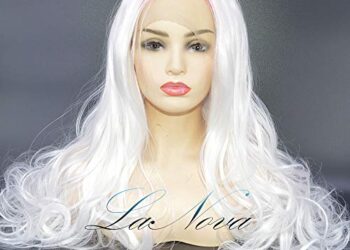 LANOVA UNIQUE Style – Creamy Pink Rooted Ombre White Hair Wigs 24 inch Weave Wig for Ladies Middle Part 13×4 Wig Loose Curly Hair White Celebrity Wigs