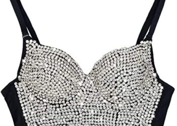 ELLACCI Women’s Rhinestone Diamond Push up Bustier Crop Top Sexy Punk Corset Bra Black