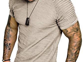 COOFANDY Men’s Muscle T-Shirt Pleated Raglan Sleeve Bodybuilding Gym Tee Short Sleeve Fashion Workout Shirts Hipster Shirt