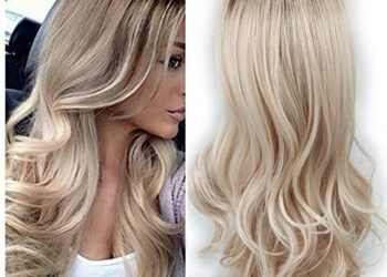 Lady Miranda Ombre Wig Brown to Ash Blonde High Density Heat Resistant Synthetic Hair Weave Full Wigs for Women(T/Ash Blonde)