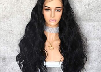 WIGODDESS Curly Style Kanekalon Futura Hair No-Tangle Natural Hairline 6‘’×13‘’ Deep Big Lace Freedom Part Daily Makeup Women Cosplay Blogger Celebrity Synthetic Lace Front Wigs (Black YQ1B#)