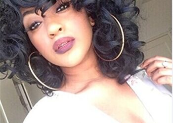 ELIM Short Curly Kinky Wigs for Black Women Fluffy Wavy Black Synthetic Hair Wig Natural Looking Wigs Heat Resistant Wigs with Wig Cap 250g Z014