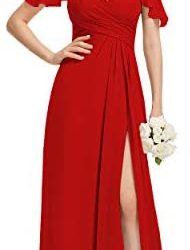 Miao Duo Women’s Long Spaghetti Straps Bridesmaid Dress with Slit Off Shoulder Chiffon Formal Party Gowns MDPM128