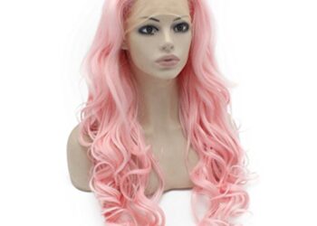 Mxangel Long Wavy Celebrity Synthetic Lace Front Pink Cosplay Party Wig