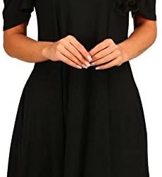 HAOMEILI Short Sleeve Women’s Cold Shoulder with Pockets Casual Swing T-Shirt Dresses