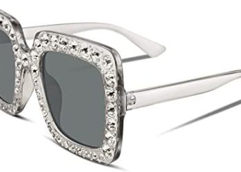 FEISEDY Women Sparkling Crystal Sunglasses Oversized Square Thick Frame B2283