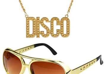 2pcs Disco 50s 60s Set Rock Star Cool Outfits Golden for Teens and Adult Costume Dress Up Accessories Halloween Christmas Birthday Party