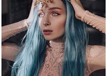 Vedar Sea Queen Greenish Blue Mermaid Lace Front Wigs Ombre Black Rooted Blue Hair Best Blue Wigs for Cosplay Celebrity Wigs 22 inches Middle Parting