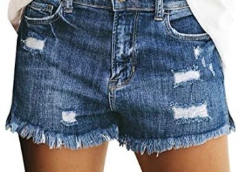 luvamia Women’s Casual Denim Shorts Frayed Raw Hem Ripped Jeans Shorts