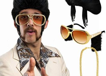 Gejoy Men’s Disco Rockstar Costume Rock N’ Roll Wig Sunglasses Necklace for 50/60/70s Theme Party