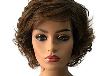 Wiginway Curly Wavy Wig Synthetic Hairpiece for Women Natural Style Medium Golden Brown Full Wigs 8 Inch