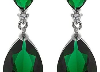 [RIZILIA CELEBOX] Teardrop Dangle Pierced Earrings with Pear Cut CZ [9 Colors available] in White Gold Plated, Celebrity inspired by Angelina Jolie