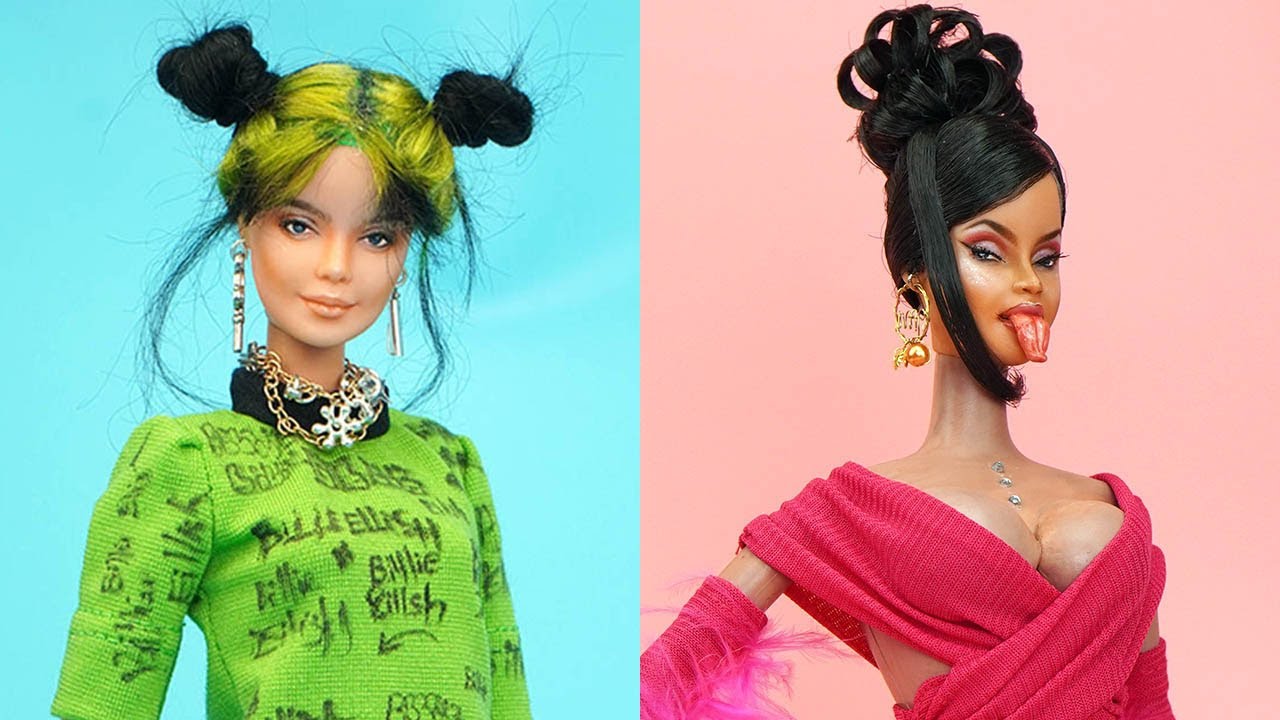 Barbie Doll Makeover ~ DIY Miniature Ideas for Barbie ~ Cardi B, Billie