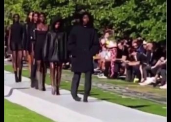 Several models trip and lose their shoes at Kanye West's Yeezy Season 4 Fashion Show