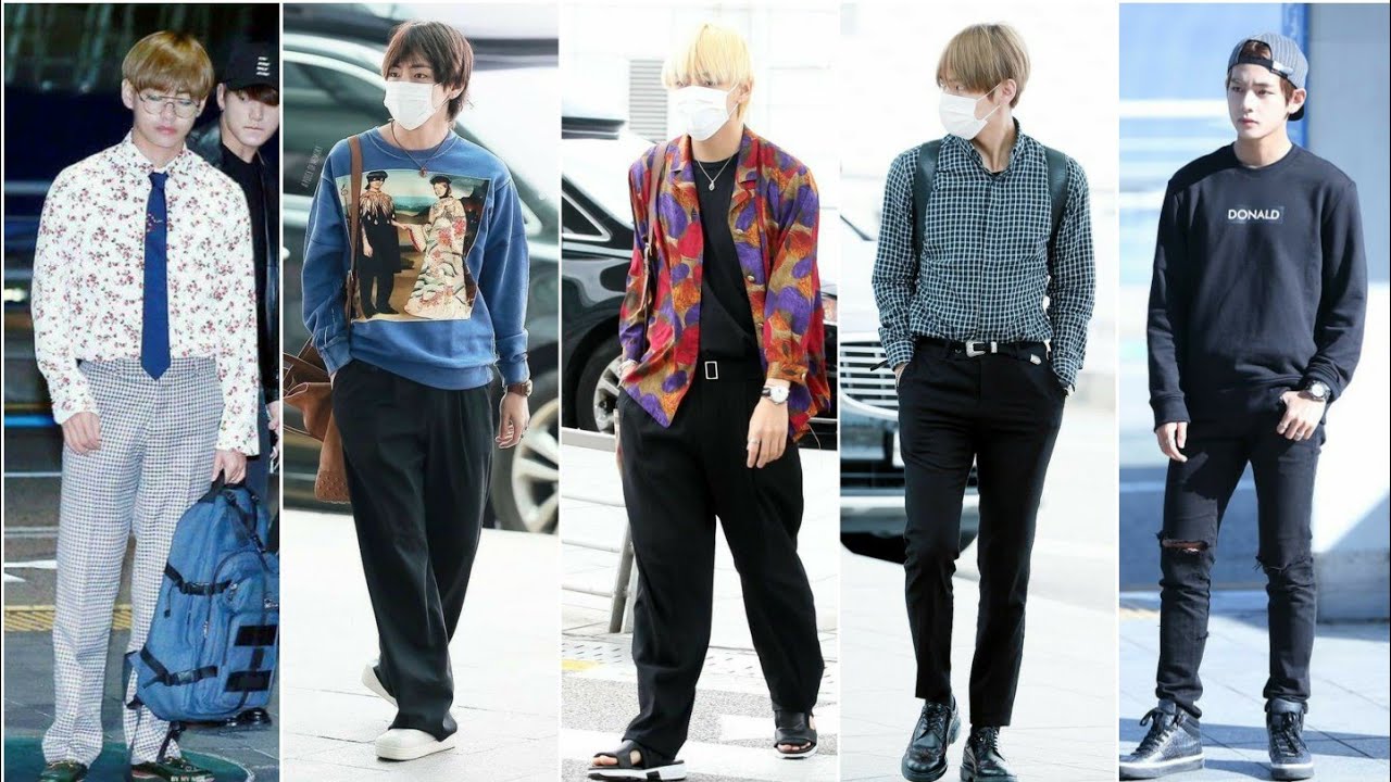 BTS V Airport Fashion Style - Celebrity Fashion Style