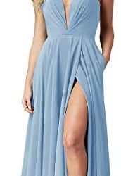 Yilis Women’s Spaghetti Strap Wrap Slit Prom Dresses Long Formal Evening Gowns with Pockets