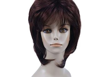 Wiginway Short Straight Synthetic Wigs Layered Shaggy Hair Fashion Bob Wig for Women Dark Auburn