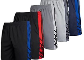 Real Essentials Men’s Active Athletic Performance Shorts with Pockets – 5 Pack