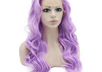 Mxangel Long Wavy Celebrity Synthetic Lace Front Half Hand Tied Heat Friendly Fiber Light Purple Natural Wig