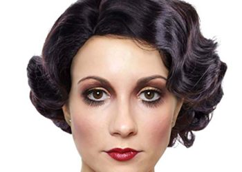 Women’s 1950s Vintage Wigs Short Curly Hair Wave Ripple Bangs 20s Great Gatsby Style Cosplay Accessories (Black)