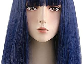 Wig Blue Wig Female Mid-Length Hair Natural Full Headwear Style Clavicle Hair Net Celebrity Fashion Lifelike Short Hair Trend Wig Cap (Color : Blue)