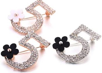 Goodliest 3Pcs Fashion Celebrity Designer Inspired Brooch Pin, Number 5 Flower Rhinestone Brooch Pin Clothes Badge Jewelry Gift