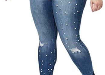 Celebrity Pink Women’s Plus Size Break Time Destructed Pearl Midrise Ankle Skinny Jeans