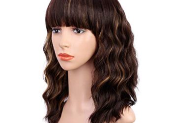 ENTRANCED STYLES Dark Brown Wigs with Bangs Wavy Bob Wig Brown Highlighted Wigs for Women Daily Party Cosplay Use