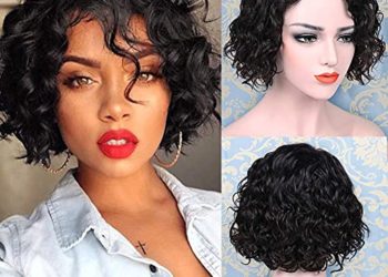 FAVE Short Curly Human Hair Wigs for Black Women 8 inch Curly Bob Wigs Brazilian Virgin Human Hair Wigs Glueless None Lace Front Natural Color Side Part (Natural Black)