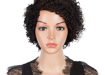 Joedir Pixie Cut Short Curly Bob Human Hair Wig for Black Women Brazilian Hair Wigs with Bangs Machine Made 150% Density Real Wig(Mixed Brown Color)