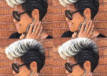 Divine Hair Short Pixie Cut Hair Short Hairstyles Synthetic Wigs For Women Heat Resistant Hairpieces Women Fashion Wigs Short Cut Synthetic Wigs for Black Women African American Wigs (Black Gray)