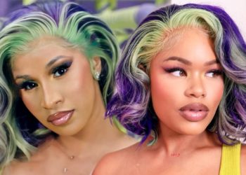 CARDI B + MEGAN THEE STALLION "WAP" WATCH ME RECREATE | 2 TONE GREEN + PURPLE WIG | Arnellarmon