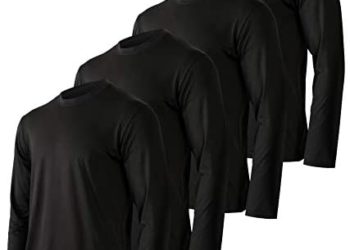4 Pack: Men’s Dry-Fit Moisture Wicking Performance Long Sleeve T-Shirt, UV Sun Protection Outdoor Active Athletic Crew Top