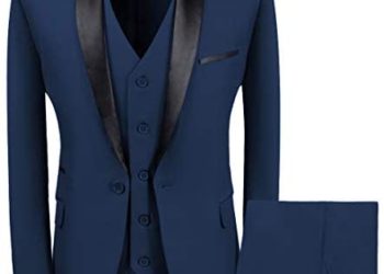 WEEN CHARM Men’s Shawl Lapel 3-Pieces Suit Slim Fit One Button Dress Suit Blazer Jacket Pants Tux Vest