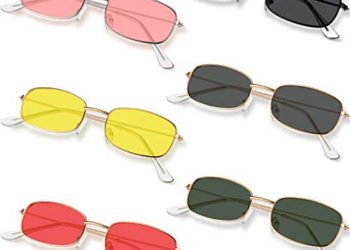 6 Pieces Vintage Slender Square Sunglasses Retro Metal Frame Square Sunglasses Candy Colors for Man and Woman