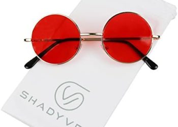 ShadyVEU Retro John Lennon Style Sunglasses Round Red Tint Color Groovy Hippy Wire Circle Teashades