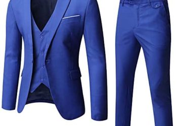 WULFUL Men’s Suit Slim Fit One Button 3-Piece Suit Blazer Dress Business Wedding Party Jacket Vest & Pants