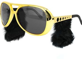 Skeleteen Gold Rockstar Costume Glasses – Gold Celebrity Aviator Shades with Sideburns – 1 Pair