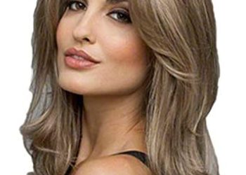 Andongnywell Brown Lace Front Wig with Bangs Synthetic Layered Hair Wig for White Black Women Hairpiece