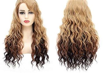Fashion 22inch Long Curly Wig Blonde Mix Brown Color Synthetic Wigs for Women Natural Hair Wig Celebrity Heat Resistant Fiber Fiber Wig With Bangs