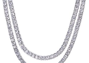 metaltree98 Men’s Hip Hop Lab Created Diamond 4 mm 2 Combo Set 20″ + 22″ Tennis Chain Necklace (Silver Toned)