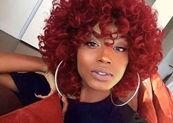 Short Afro Curly Wigs with Bangs for Black Women Kinky Red Curly Hair Wig for Women Natural Hair Wigs Heat Resistant Wigs with Wig Cap Sweet Wine Red Color(99J)