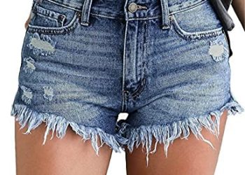 KISSMODA Women’s Denim Shorts Frayed Hem Ripped Summer Jeans Short Super Rip Hot Pants with Pockets