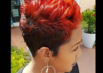 Qingcheng Short Pixie Cut Hair Wig Black Hair Wig with Red Bangs Short Hair Wig Wavy Hairstyles Synthetic Wigs for Black Women
