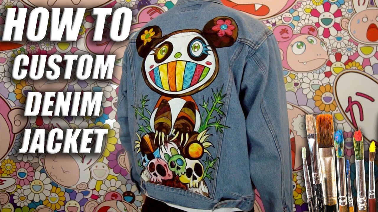 How To Custom Paint a Denim Jacket! Murakami x Kanye West Tutorial ...
